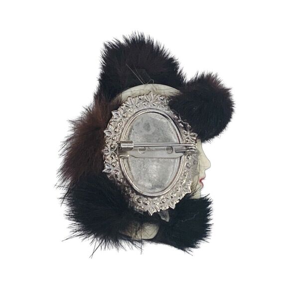 Flapper Lady Brooch Pin 2.5" Mink Fur Art Deco Beautiful Unique - Picture 3 of 11